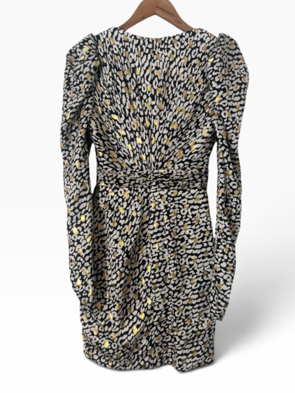 Ieena for Mac Duggal Long Sleeve Metallic Cheetah Mini Dress - Size 0 - Picture 3 of 4